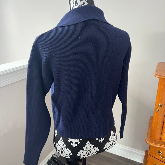 Navy Blue Ribbed Collared Sweater - Picture 5 of 6